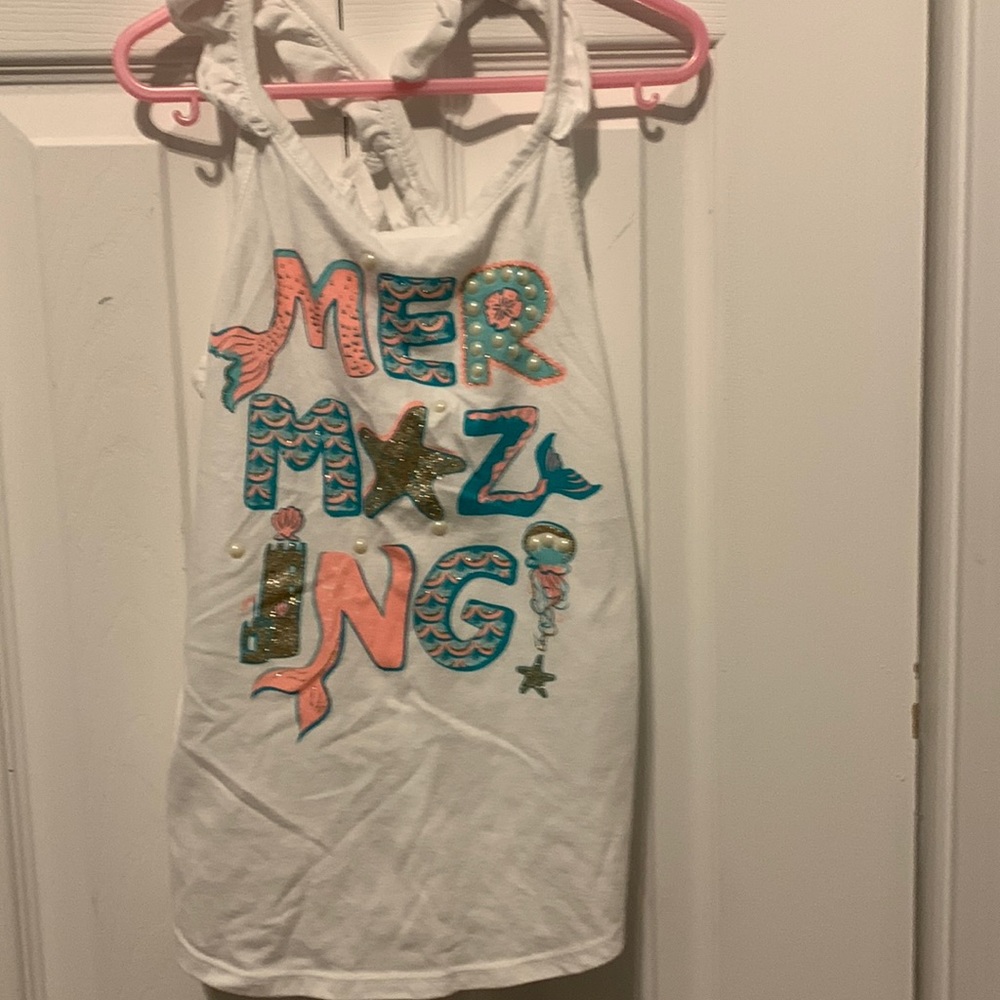 For sale 2 girls summer tank tops mermaid theme. Pristine.